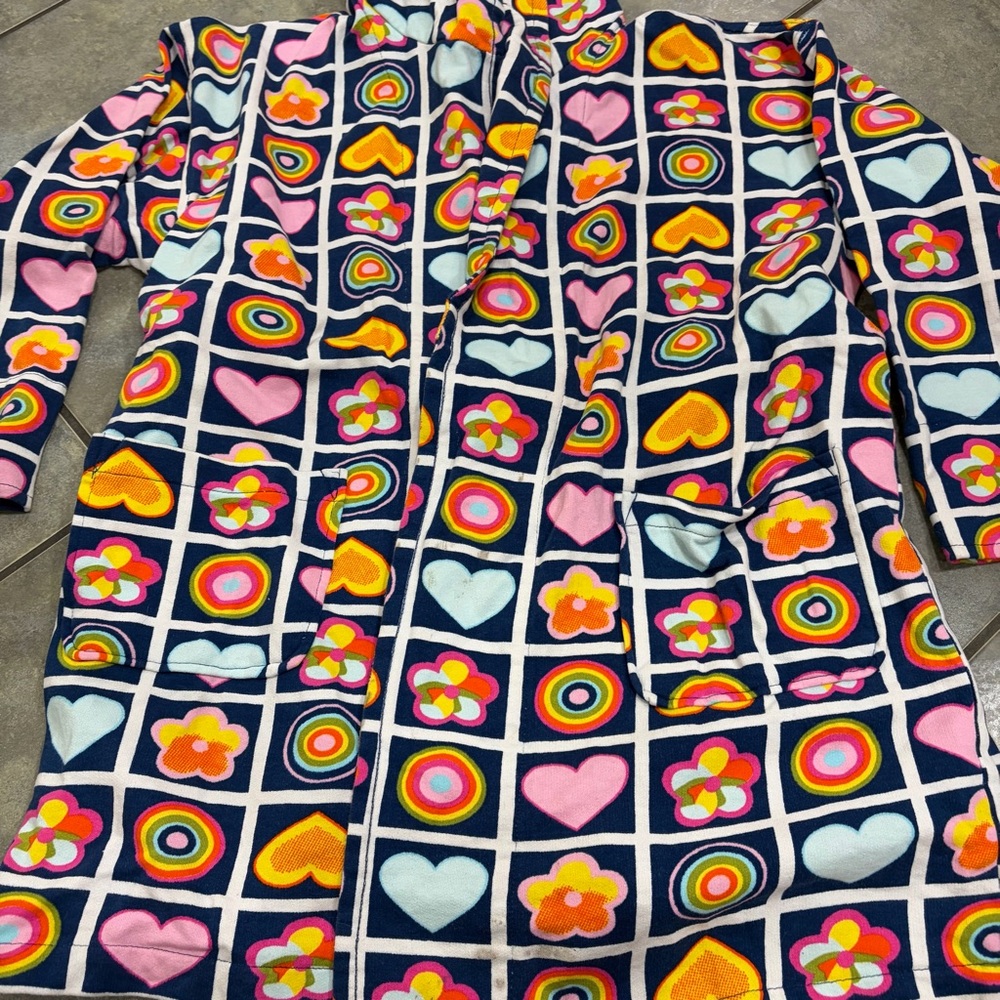 Vtg Aegean Apparel Robe Multicolor Heart Florals Terrycloth Cotton Belted Retro - Picture 14 of 16